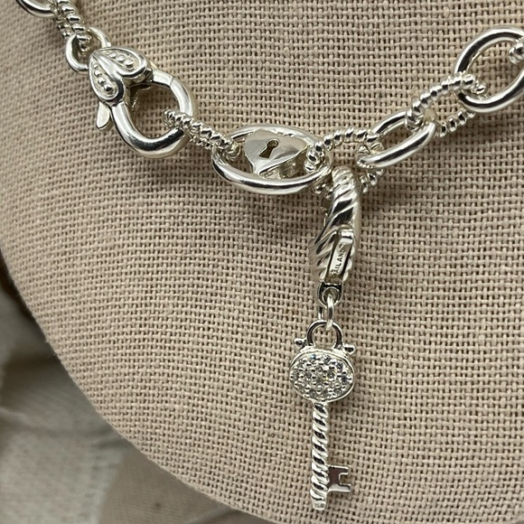 💎 Vintage Judith Ripka Sterling Silver Heart & Key Statement Necklace w/Box Cer - Picture 8 of 16